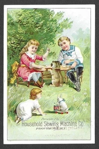 Viktorianische Sammelkarte - Haushalt - "Zwei Kinder, Baby & Hase" (2E8) - Bild 1 von 2