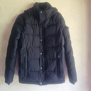 Women's Calvin Klein Black Long Sleeve Hooded  Coat w/ Pockets-Size Small - Picture 1 of 14