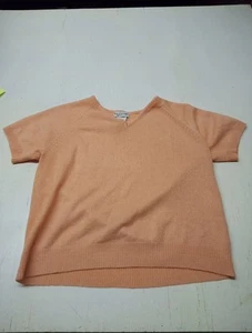 Womens White Stag Pull Over V-Neck Sweater Size L 12 14 Peach Short Sleeve - Picture 1 of 5