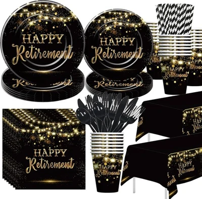 Retirement Decorations Party Supplies, Gold Black Happy Black,  - Image 1 of 4
