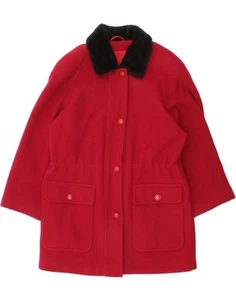 VINTAGE Womens Overcoat US 12 Large Red Colourblock Wool BF13 - Picture 1 of 3