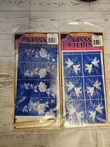 2 Armour Rub n Etch Glass Etching Stencils ROSES AND LOVE BIRDS - Picture 1 of 3