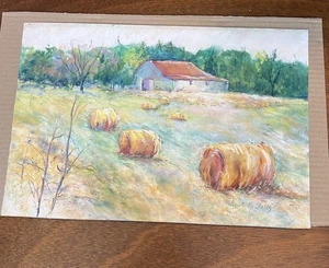 Colored Chalk Drawing Field & Barn Artist Signed Annette Stubbs 10x14” Vintage - Picture 1 of 13