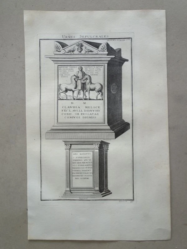 Urnes Sepulcrale röm. Grabkultur Nekropole Pferde Montfaucon Kupferstich 1722 - Bild 1 von 1