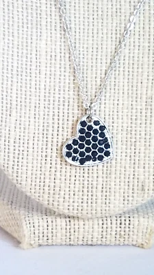 Vintage Silver Tone Black Rhinestones Heart Pendant Claires Necklace 21" Foto 1 de 4