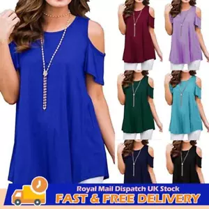 Women Cold Shoulder Tops Shirt Ladies Summer Casual Loose Blouse Tee Plus Size - Picture 1 of 21