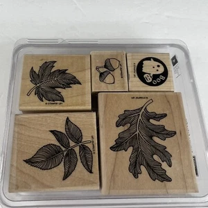 Stampin Up AUTUM LEAF PRINTS - Wood Mounted Stamp Set of 4 With 5th Bonus Ghost - Picture 1 of 14