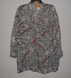 Ruby Rd Sz 20W Plus Multi-Color Geometric adj Long Sleeve Button Down Blouse - Picture 1 of 8