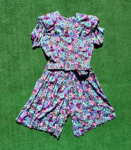 1980s Vintage S. Roberts S/S Floral Petite Sm Romper Dress Jumpsuit w/Belt EUC - Picture 1 of 4