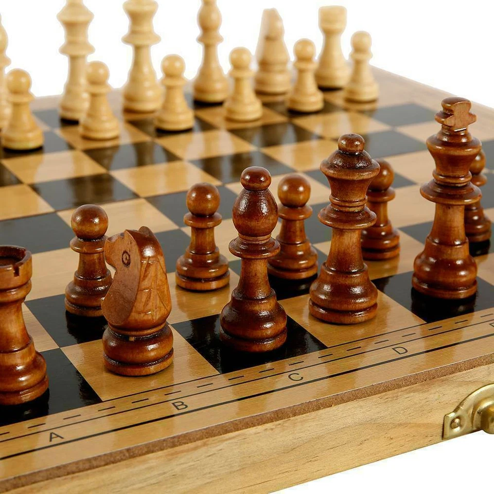 39X39CM Chess Wooden Set Folding Chessboard~Backgammon~Draughts Wood Chess Board - Image 1 of 4