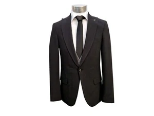 Seersucker men's suit slim fit 3 pieces size 56 black - Picture 1 of 8