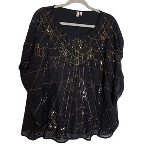 Madison Blouse Womens Large Black Sequins Beaded 80's Disco Retro - Picture 1 of 13