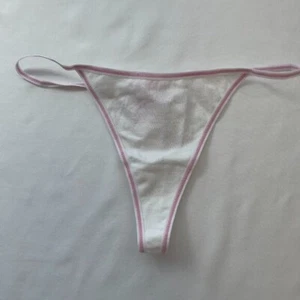 Victoria's Secret Panties PINK M Thong V-String White Cotton Rare Vintage 2004 - Picture 1 of 4
