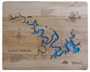 Lake Travis, TX - Mapa de madera cortada con láser | Arte de pared | Hecho a pedido - Imagen 1 de 9