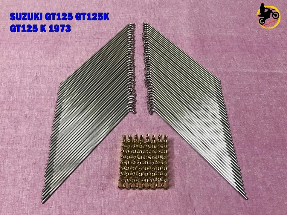 SUZUKI GT125K GT125 K  1973 FRONT+ REAR CHROME SPOKE 72  GOLD NIPPLES *nan3579* Foto 1 de 4