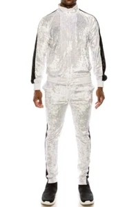 MENS VELVET JACKET JOGGER VELOUR TRACK PANTS SUIT SET (3 Colors) S-XL - Picture 1 of 22