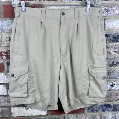 Paradise Collection Cargo Shorts Beige Khaki Tan 100% Silk Pleated Men's Size 34 - Image 1 of 3