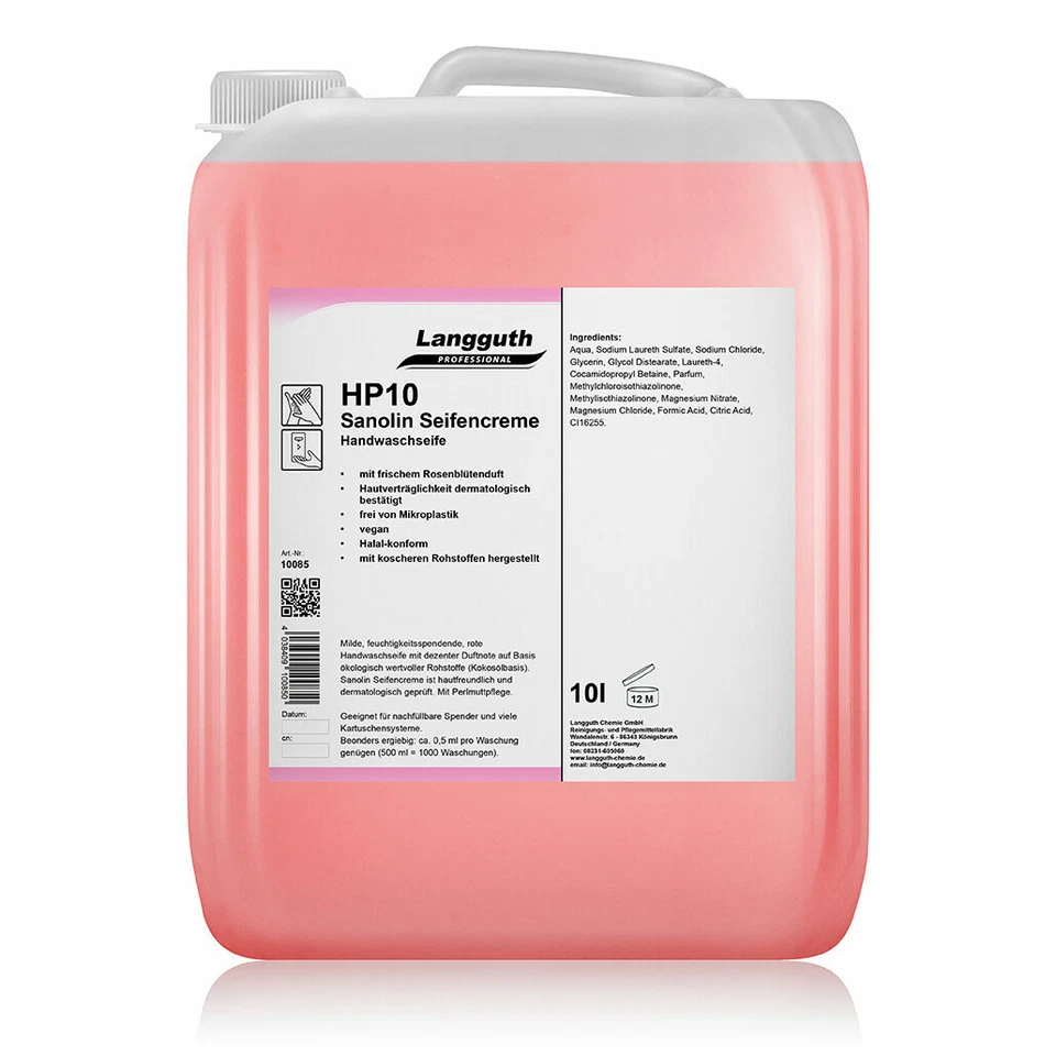 Langguth Sanolin HP10 Seife mild 10 Liter rosa Cremeseife Seifencreme Handseife - Bild 1 von 1