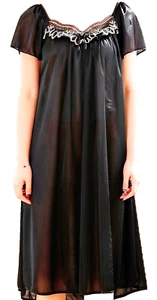 PRECIOSO!!! GLAMUROSO ELEGANTE CAMISÓN LÍQUIDO SATINADO NEGRO CHEMISE OS NUEVO CON ETIQUETAS - Imagen 1 de 2