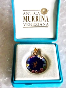 gLASS INITIAL W MILLEFIORI JEWELRY PENDANT ANTICA MURRINA VENEZIANA neocurio - Picture 1 of 8