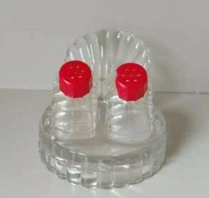 Juego de salero y pimentero de vidrio vintage con base - Imagen 1 de 8