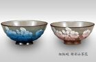 Kutani yaki ware Japanese Rice bowl set of 2 GohanGinsai Silver Sazanka BluePink