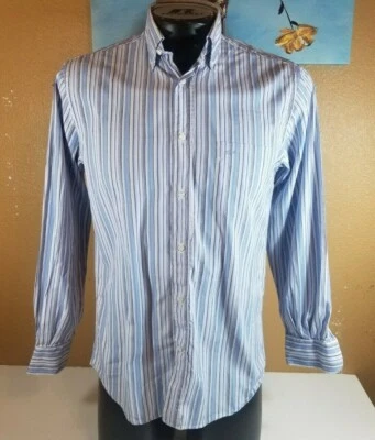 Paul Shark Yachting Men Long Sleeve Striped Blue Dress Cotton Shirt Size 39 - Image 1 of 4