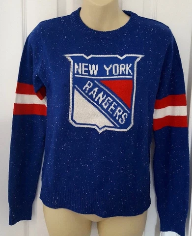 New York Rangers Womens Sweater Medium 10/12 or XL 18 Blue Speckled Lightweight Cover