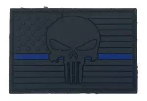 Black US Flag with Blue Line Punisher - PVC Patch - Picture 1 of 1