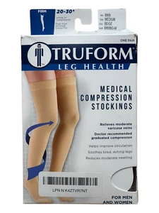 Truform 20-30mmHg Firm Medium Beige Open Toe Thigh High Stockings - #8868 - Picture 1 of 2