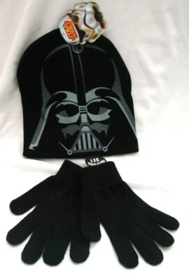 Disney Kid's Black with Darth Vader Face Knitted Beanie Hat+Black Knitted Gloves - Image 1 of 3