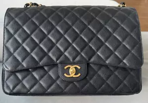 CHANEL Black Caviar Leather Maxi Classic Double Flap Gold GHW - Picture 1 of 10