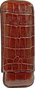 MARTIN WESS CROCO BROWN COWHIDE/ GOATSKIN LEATHER 2 ROBUSTO CIGAR CASE * NEW * - Picture 1 of 3