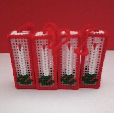 RARE 4 Homemade Christmas Ornaments Candles Plastic Canvas Needlepoint - Image 1 of 4