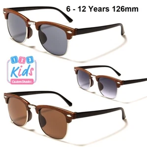 Kids / Children's Sunglasses - Boys / Girls Wood Print - Retro Half Rimmed Frame - Imagen 1 de 4