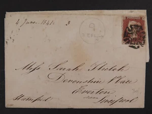 QV 1841 1d Penny Red Imperforate (BH) Black Plate 9 SG7 Spec AS59 on cover - Picture 1 of 4