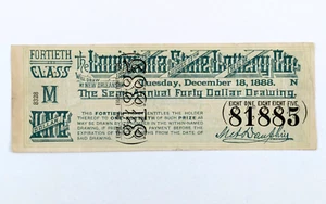 Biglietto della lotteria di stato della Louisiana per estrazione semestrale quaranta dollari 1888 - Foto 1 di 4