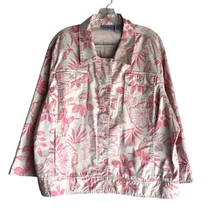 Coral Bay Womens Shirt Plus 2X Floral Pink Beige Cotton Nylon Spandex 3/4 Sleeve - Picture 1 of 10