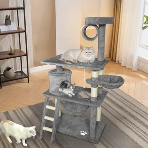 Cat Tree Tower Scratching Post Condo House Furniture Cats Bed Stand Grey 1.4M - Picture 1 of 9