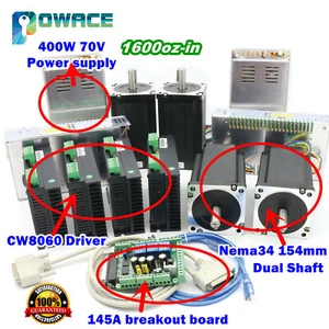 Motore passo-passo CNC 4 assi Nema34 154 mm doppio albero e driver 6A 80VDC & alimentatore - Foto 1 di 12