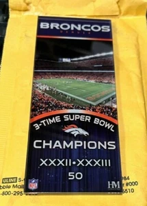 DENVER BRONCOS-- 3 TIME SUPER BOWL CHAMPIONS--ACRYLIC 6" X 2 1/2" PLAQUE - Picture 1 of 2