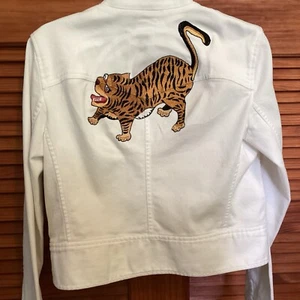 Womens Lauren Jeans Co. Hand Embroidered ASIAN TIGER White Jacket/Blazer size S - Picture 1 of 6