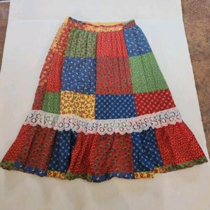 Vintage Her Majesty Girls Quilted Colorful Patchwork Skirt w/Lace Size 4 -USA - Picture 1 of 21