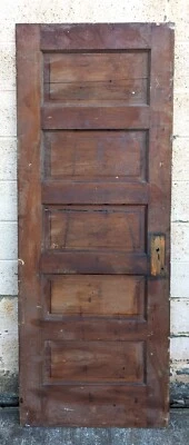28"x78.5" Antique Vintage Old Salvaged SOLID Wood Wooden Interior Door 5 Panels - Image 1 of 4