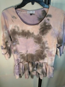 Thyme And Honey Top, short sleeve, sz S, peach multicolored  - Picture 1 of 8