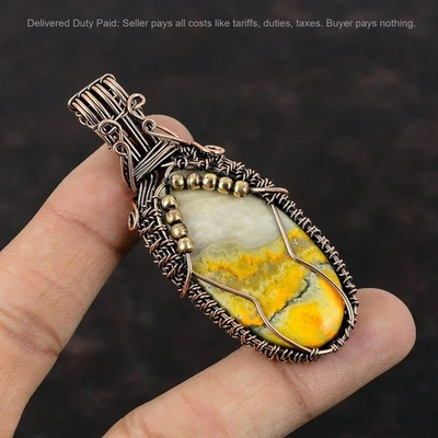 Venta Día de Acción de Gracias Cobre Abejorro Jaspe Piedra Nuevo Colgante Envuelto en Alambre Foto 1 de 4