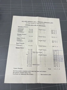 VINTAGE DOCUMENT MYER EMPORIUM SCIENTIFIC INSTRUMENT DEPT 1960s BINOCULARS ZEISS - Picture 1 of 5