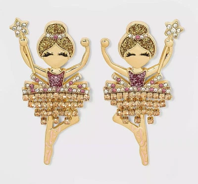 Pendientes colgantes bailarina SUGARFIX by BaubleBar - Hada azucarrera dorada metálica Foto 1 de 2