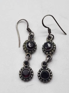 VTG Sterling Silver 925 Drop Dangle Earrings with Garnet Stones Dainty - Picture 1 of 8
