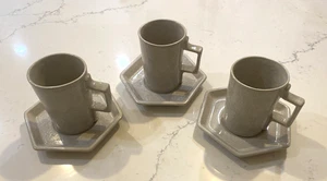 Block Bennington Pottery Vermont Hexagonal Mugs 6 Piece Set Vintage Cups Saucers - Picture 1 of 12